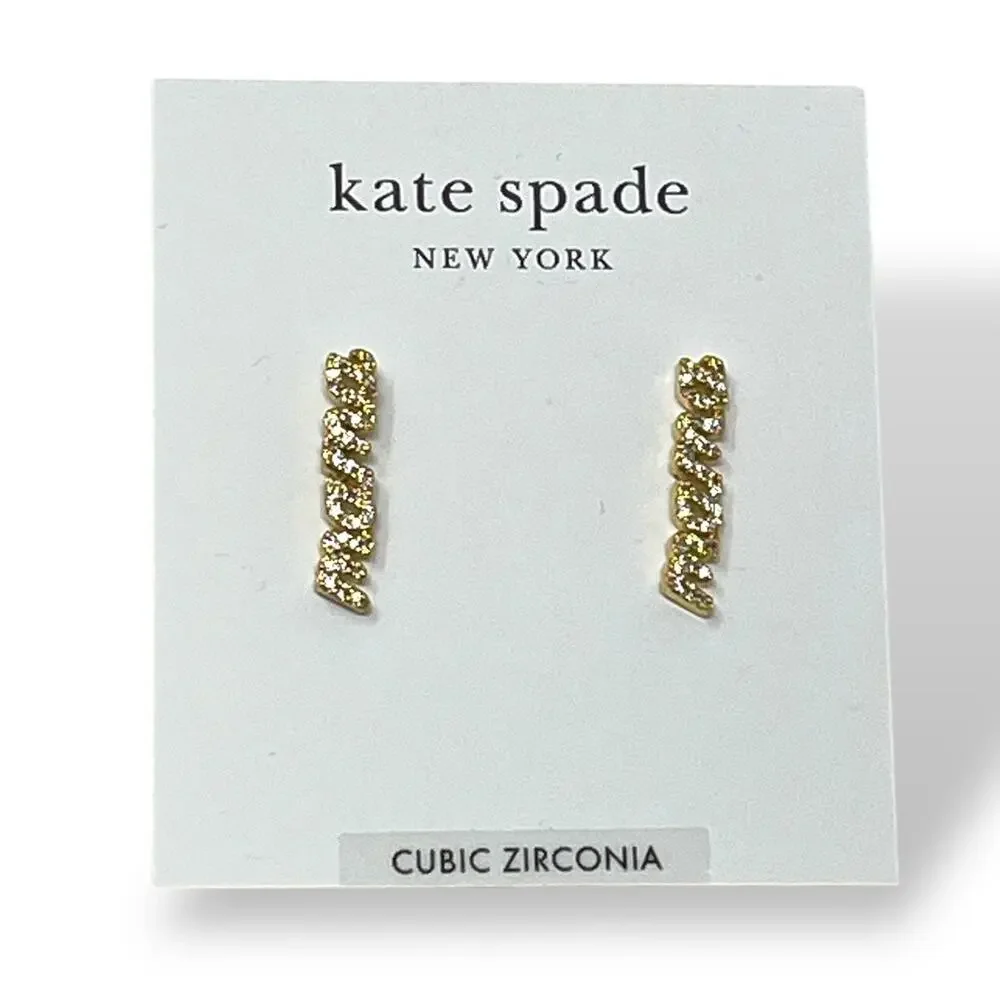 Kate Spade Mama Said Pavé Stud Earrings Gold Clear CZ | NWT Perfect Gift for Mom